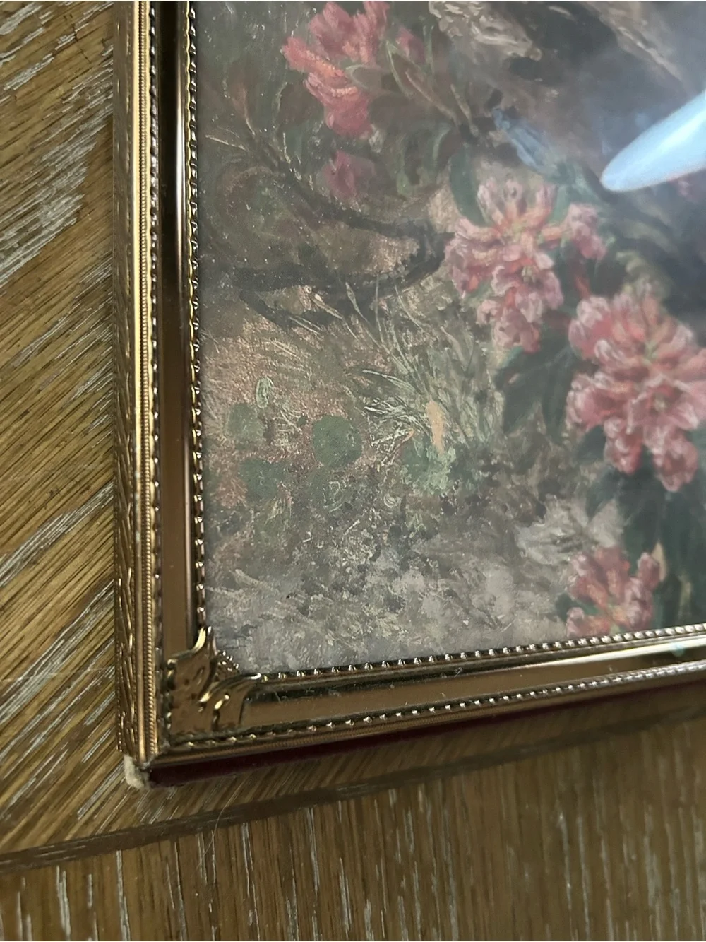 Vintage Ornate 11 x 14 Gilded thin metal picture frame, Alpine Flowers print art